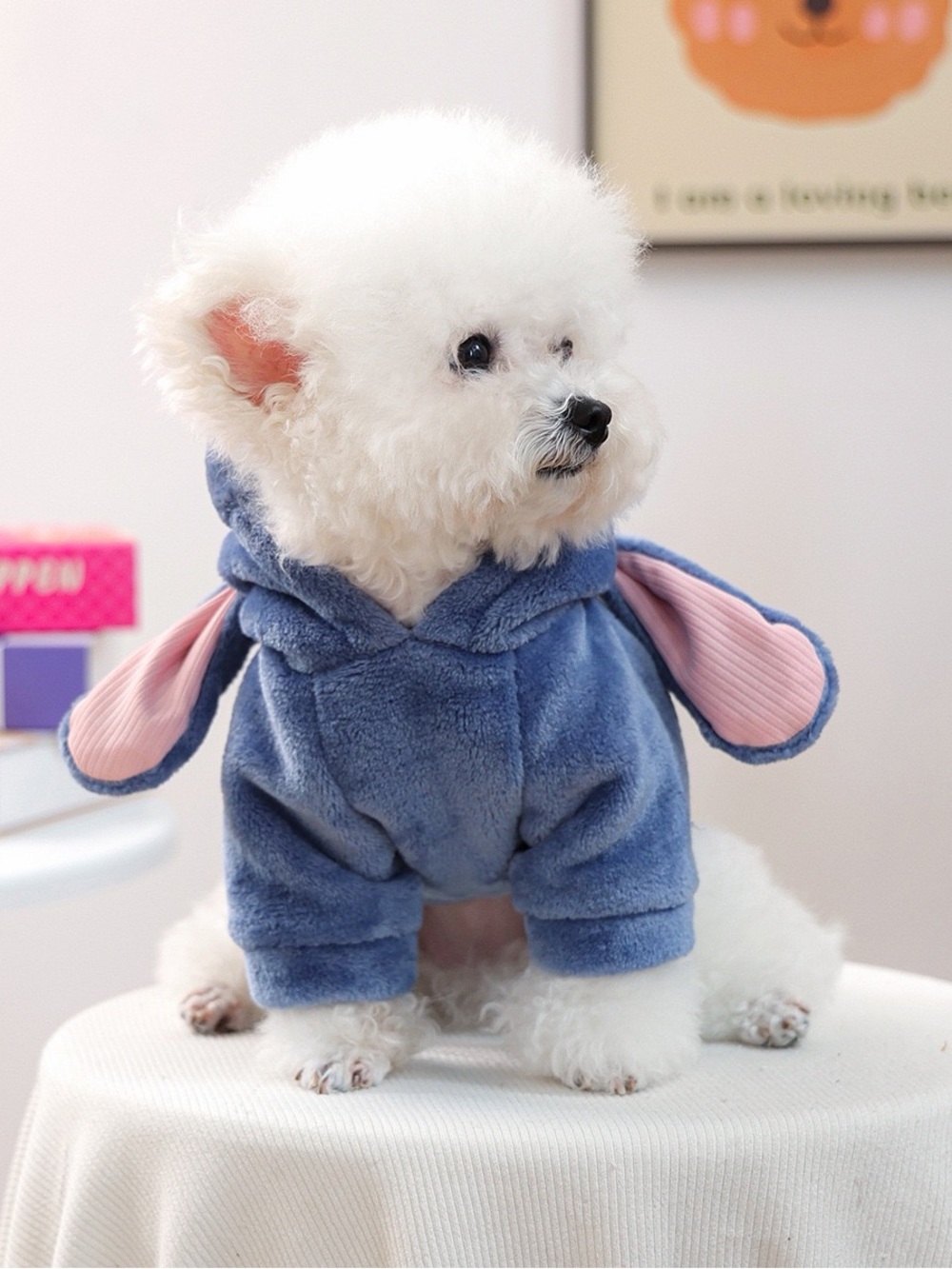 Plush Blue Eeyore-Style Dog Hoodie - Soft Pet Costume/fleece winter dog sweater - Picture 3 of 8
